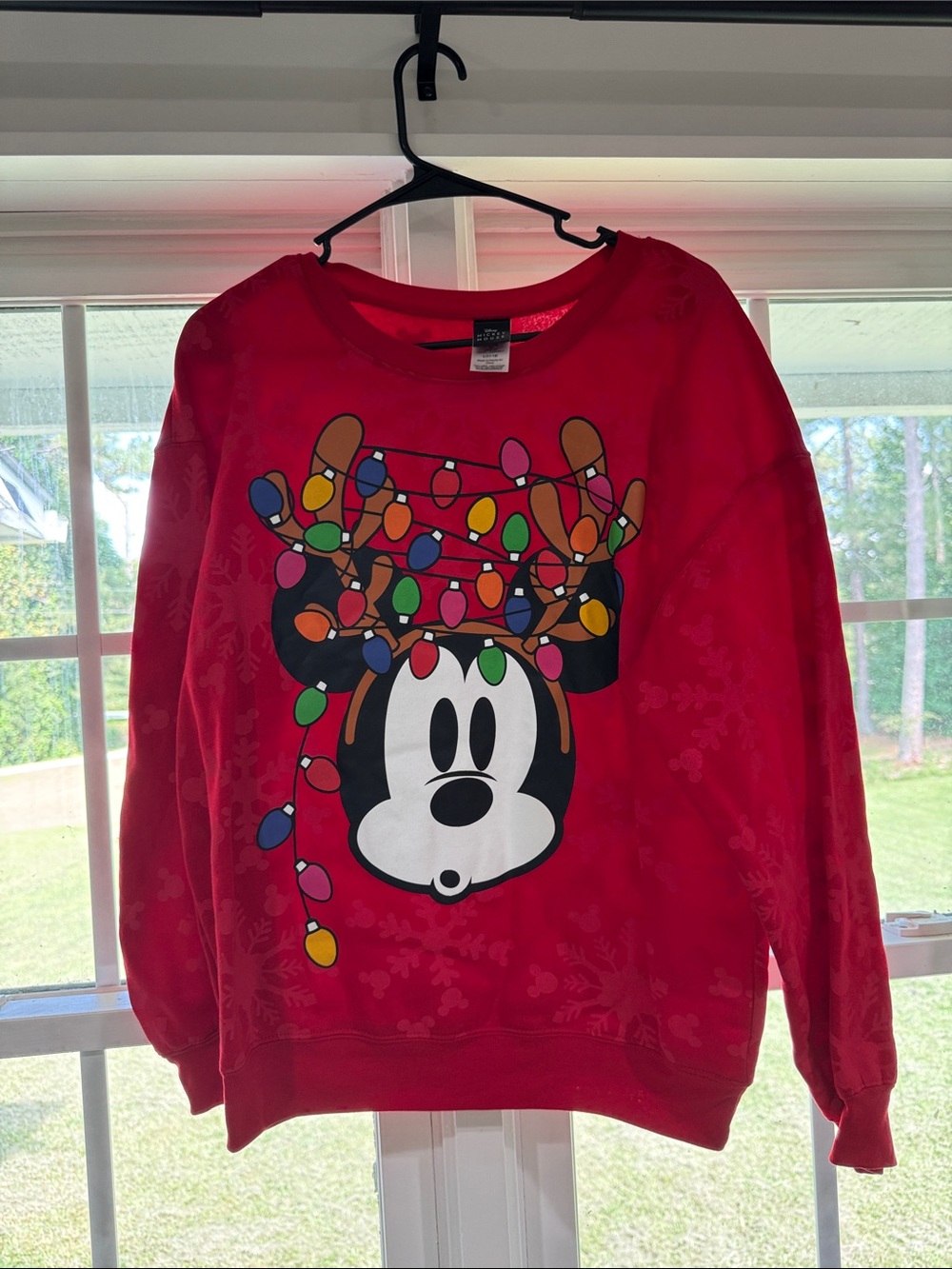 Disney Red Mickey Mouse Sweater with Colorful Holiday Lights